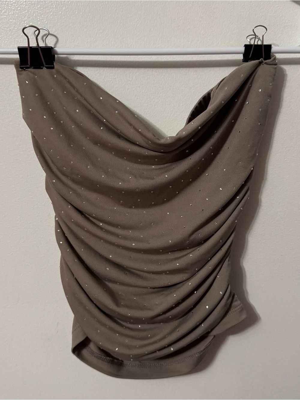 Rue21 Taupe Strapless Ruched Crop Top with Rhinestones
